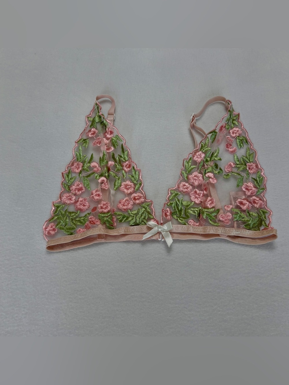 Leg avenue Bralette In Bloom Floral Mesh Design Size Medium Pink Embroidered